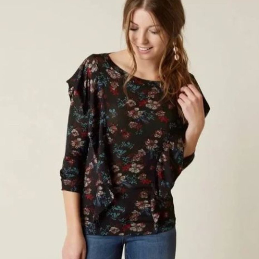 Free People‎ Dock Floral Black Top